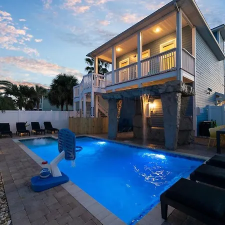 Soak And Sizzle! Pool Waterfall Games Grill Near Beach